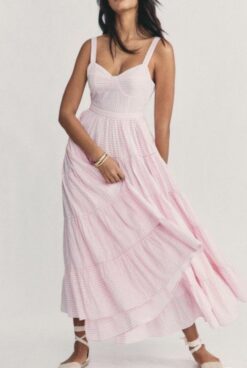 Love Shack Fancy Story Striped Pink Sleeveless Maxi Dress Women's Size 2